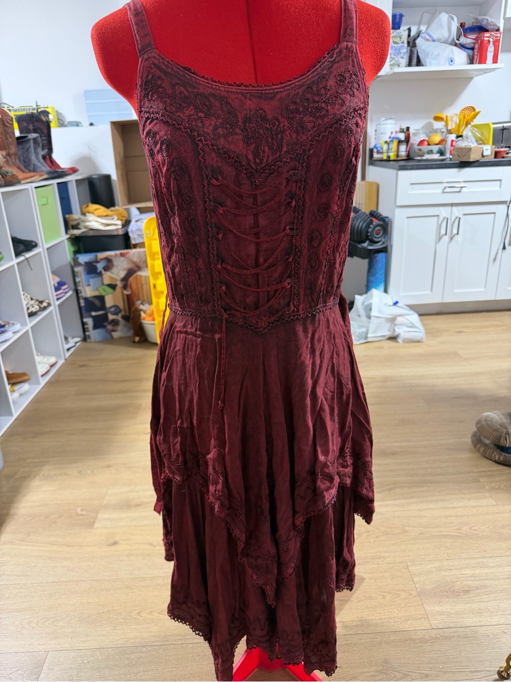 corset boho handmade burgundy dress